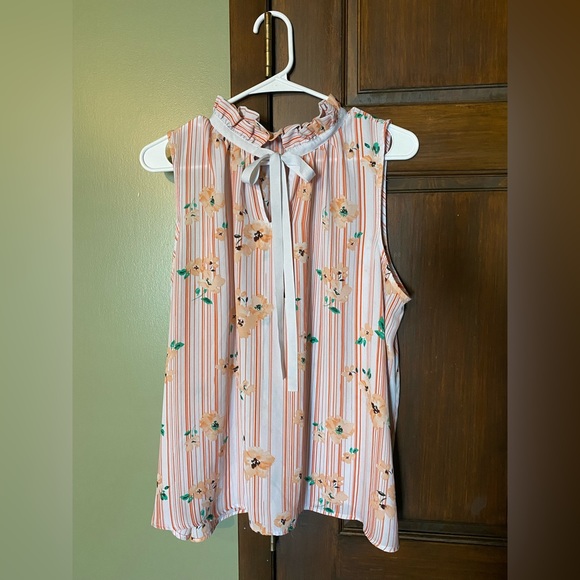 Elle Business Casual Pink and White Striped Floral Blouse Size XL - Picture 3 of 4